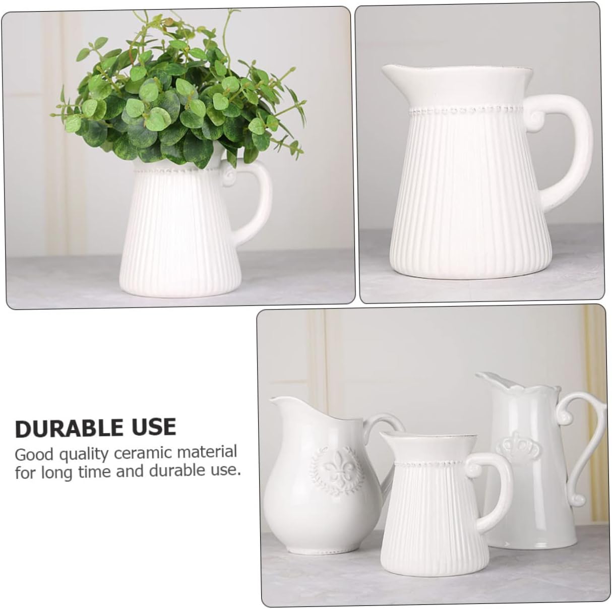 White Ceramic Flower Vase with Embossed Design