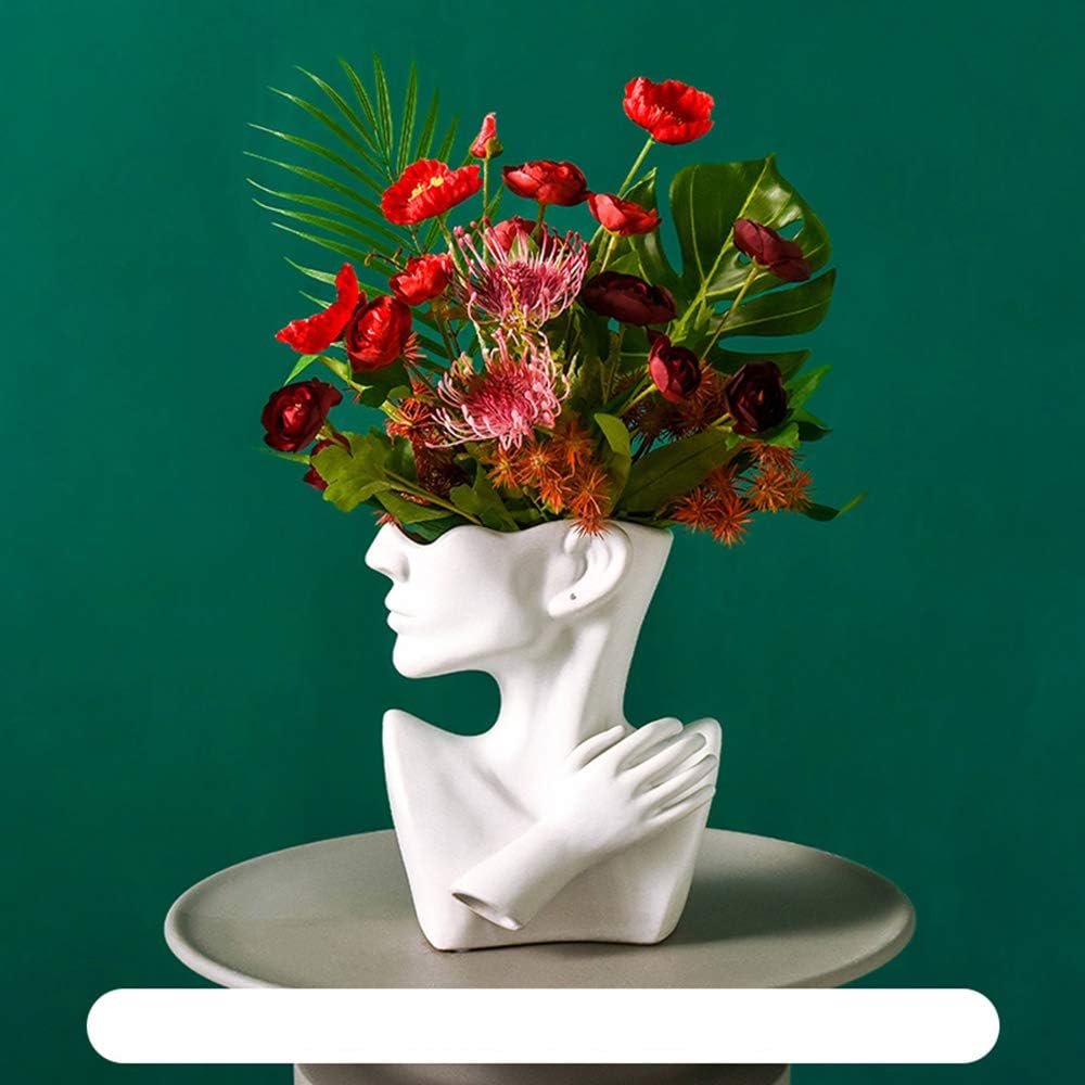 Ceramic Head Face Flower Vase for Statue Home Decoration