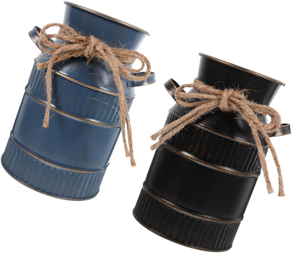 2pcs Rustic Galvanized Pitcher Vase for Home Decor