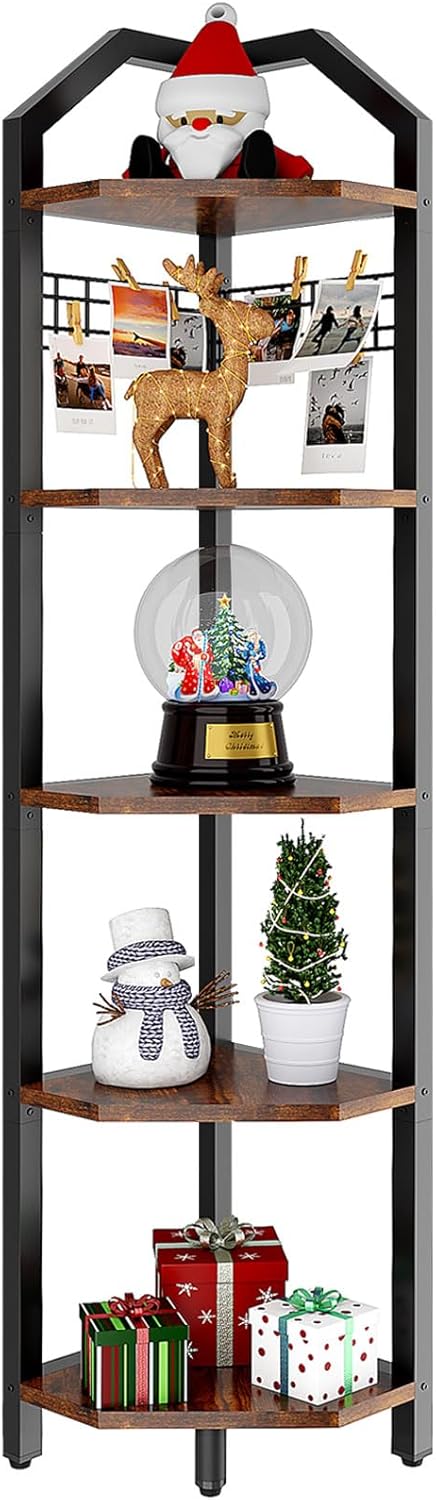 YMYNY 5-Tier Corner Shelf Rustic Brown 69 H