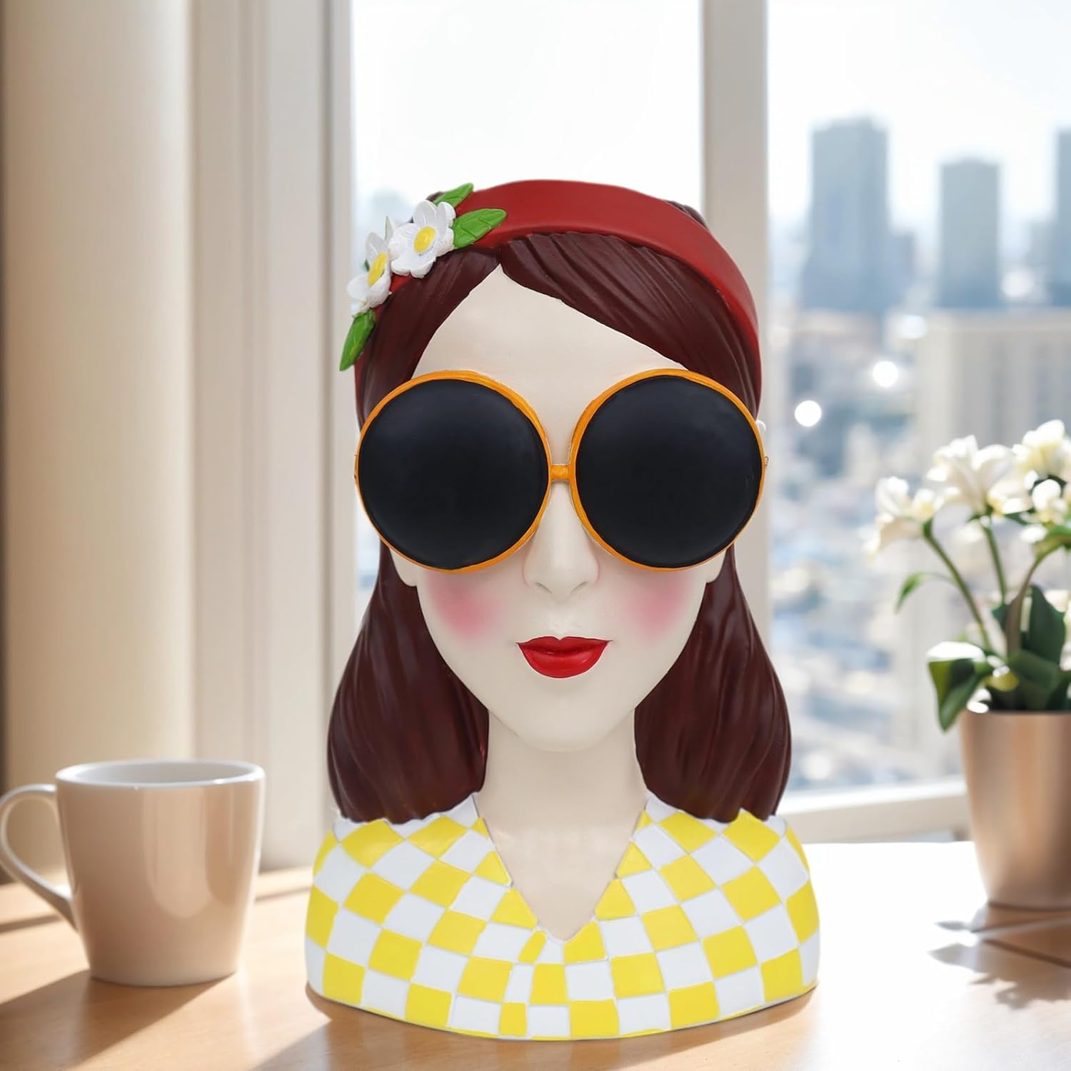 Artistic Girl Resin Flower Vase Vibrant Tulip Rose