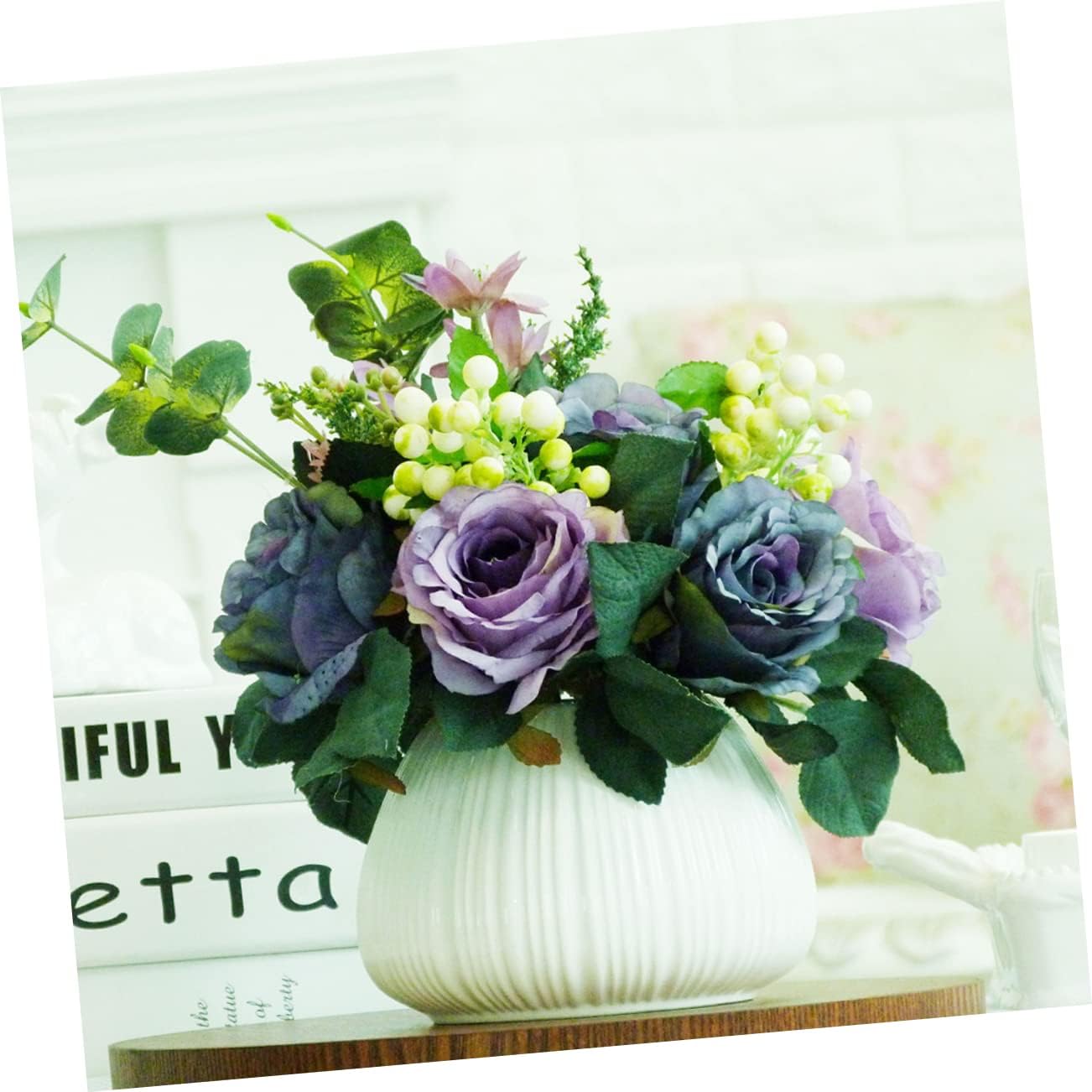 Vertical Striped Ceramic Flower Vase for Tabletop Decor