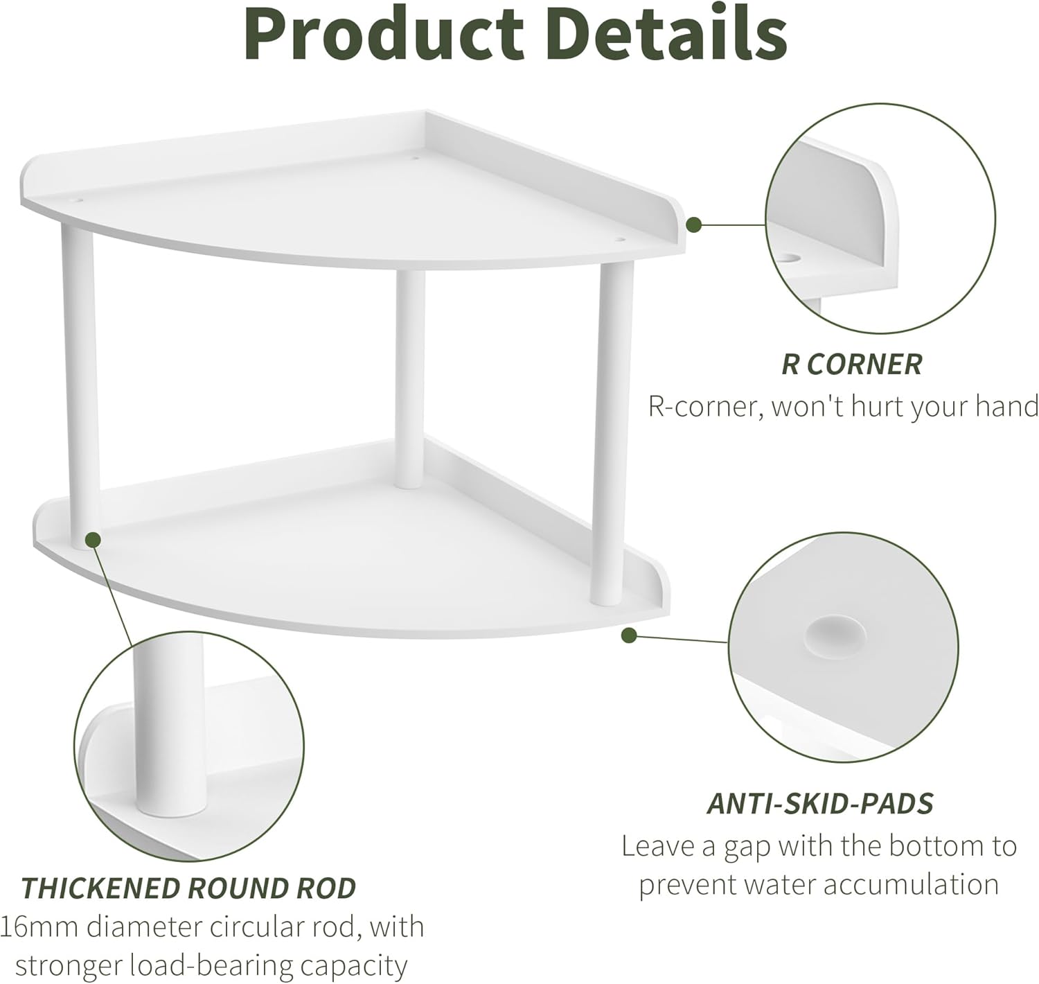 2 Tier Acrylic Corner Shelf Organizer 95x95x8 Inch White