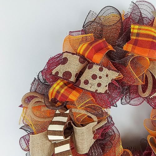 Burgundy Fall Wreath with Maroon and Orange Accents