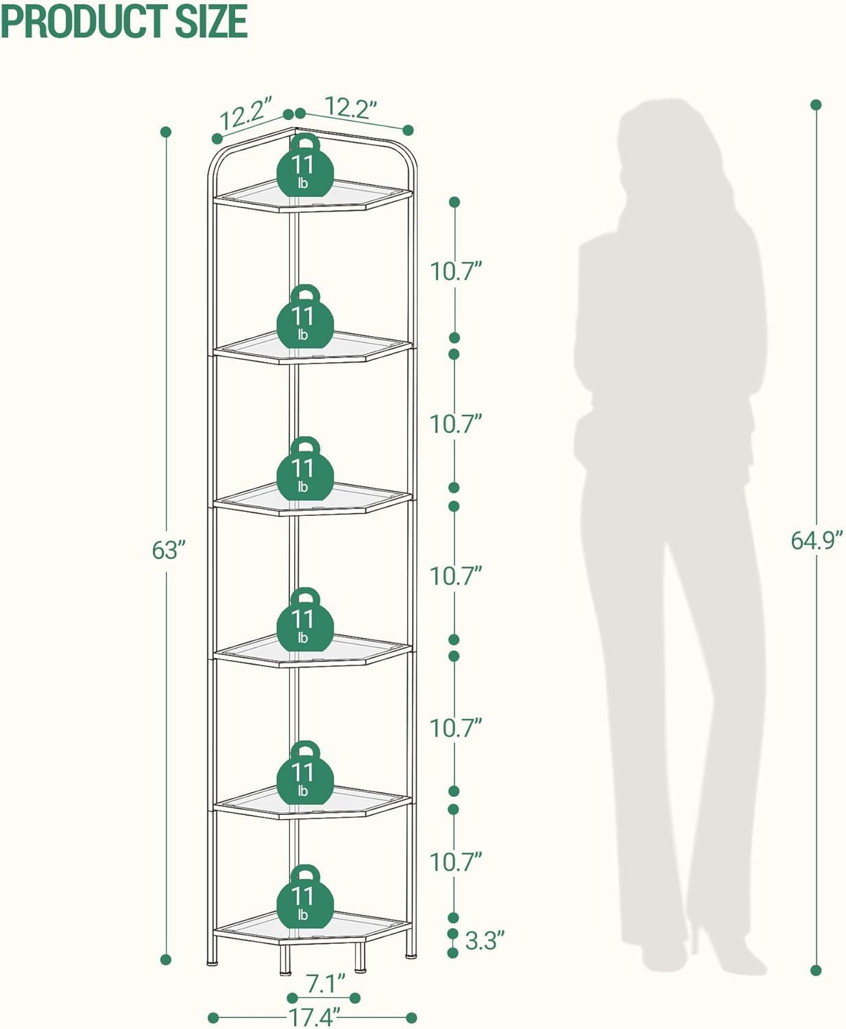 6-Tier Corner Shelf Stand with Tempered Glass