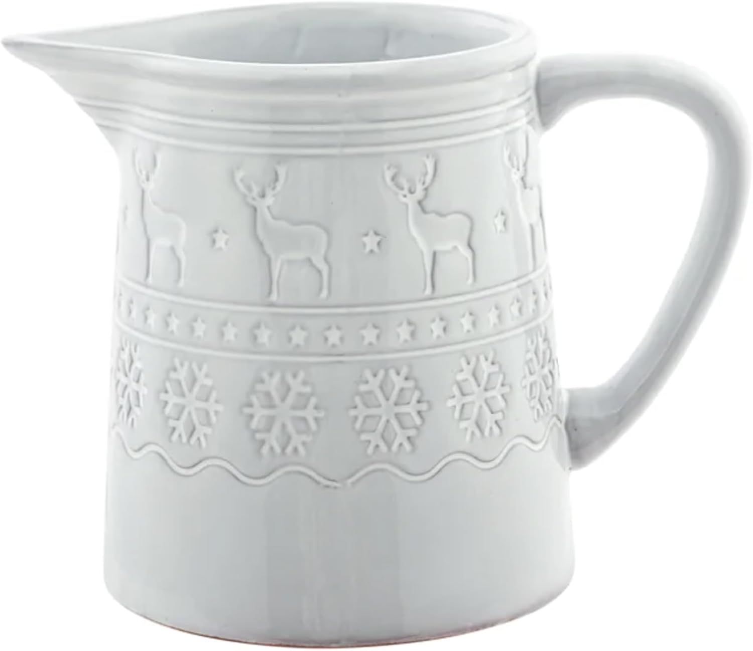 Napco 53029 Reindeer Snowflake Ceramic Decorative Pitcher Vase