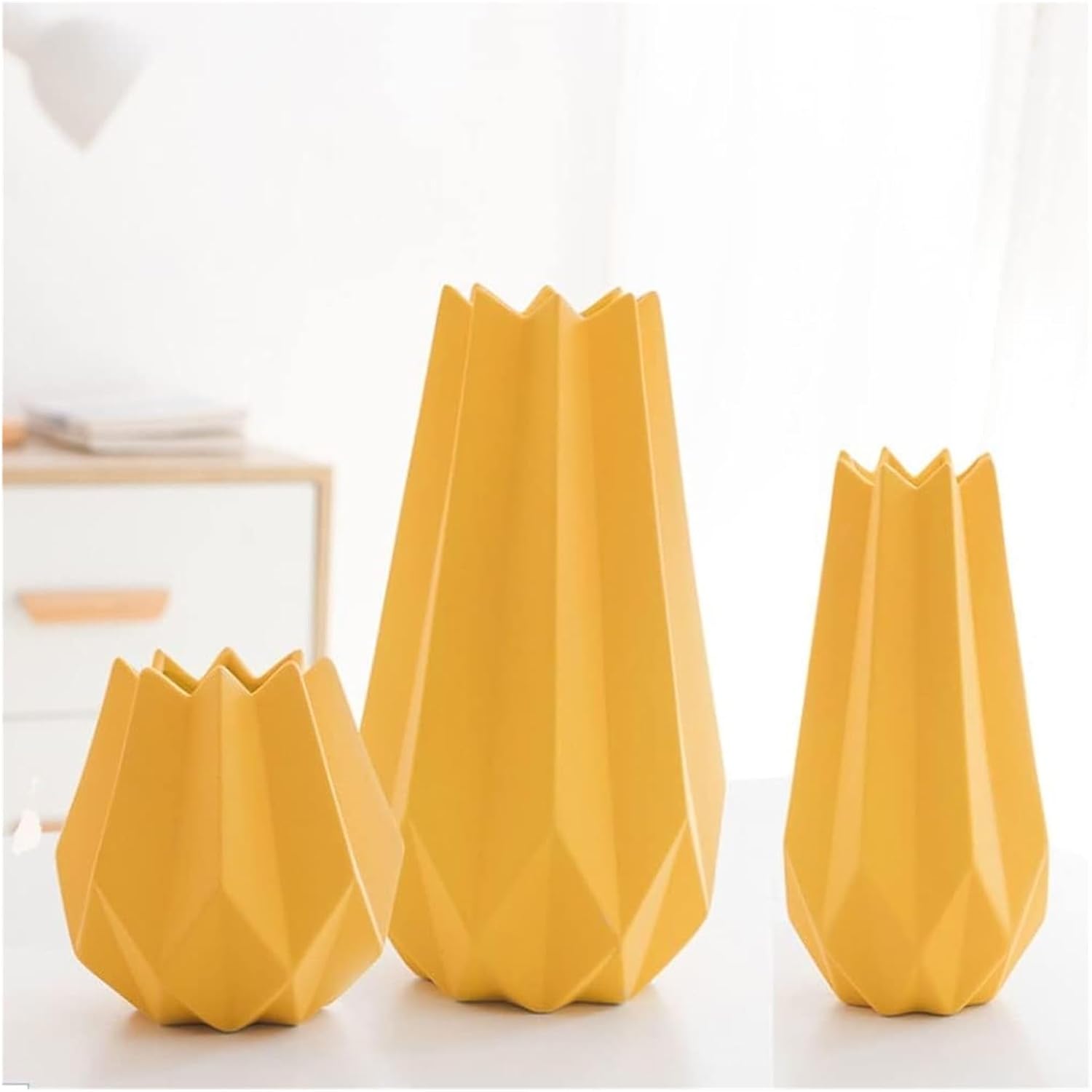 3pcs Ceramic Geometric Flower Vases for Living Room and Wedding Gifts