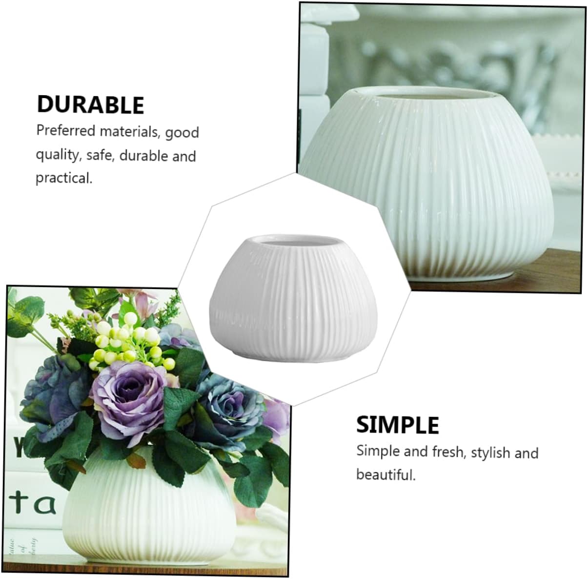 YARNOW Vertical Striped Ceramic Flower Vase for Home Decor
