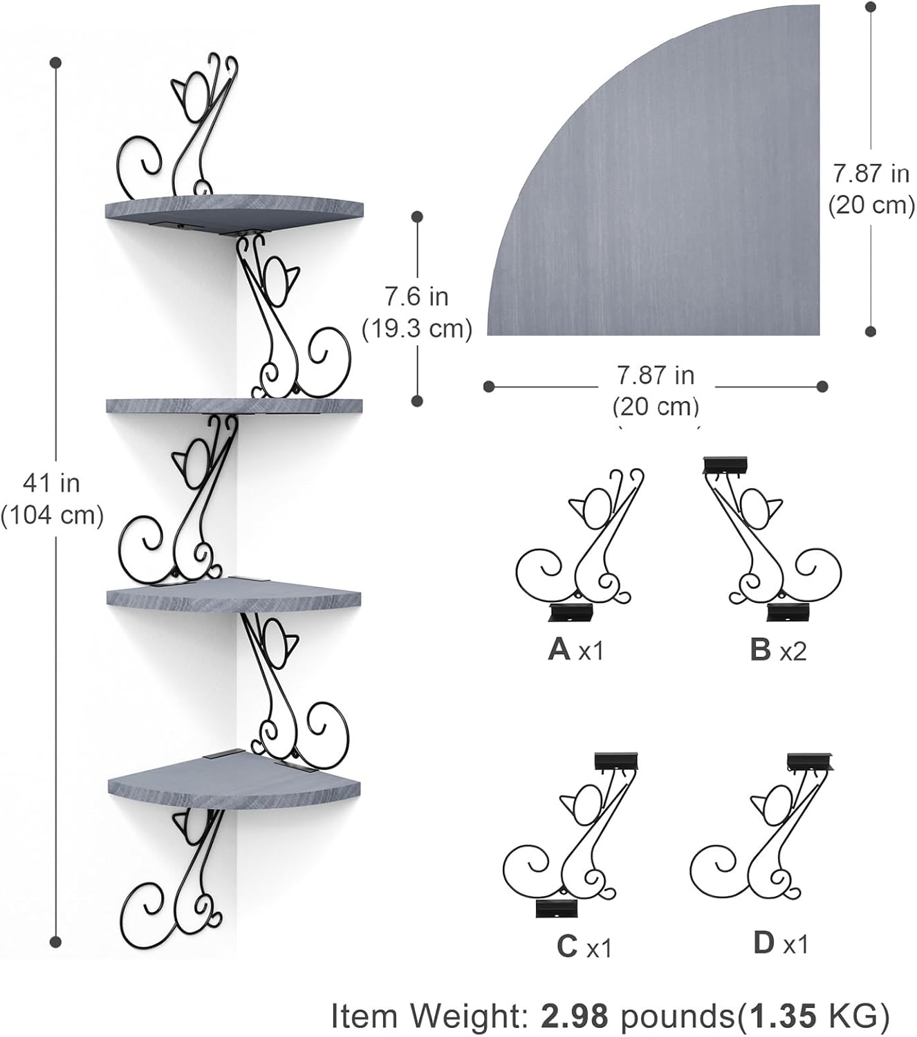 Alsonerbay 4 Tier Floating Corner Wood Shelves in Cat Shape