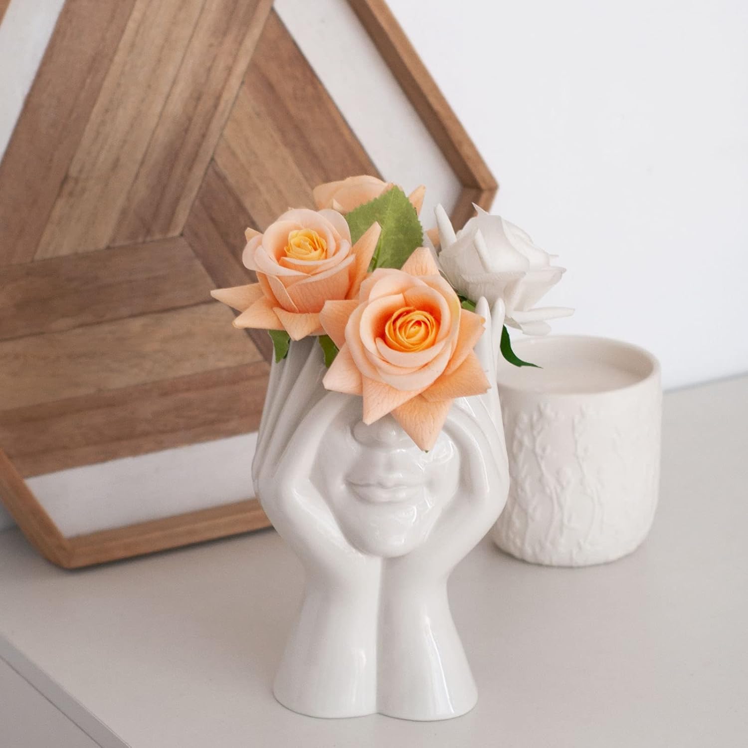 Joynisy White Ceramic Face Vase Set of 2
