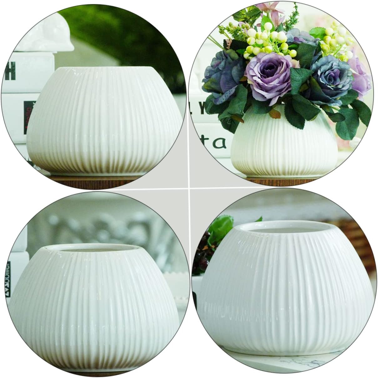 YARNOW Vertical Striped Ceramic Flower Vase for Home Decor