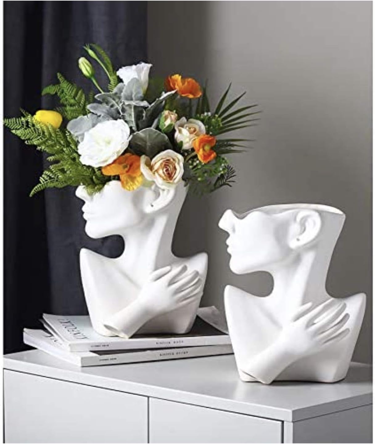 Funsoba White Ceramic Statue Vase for Home Office Decor