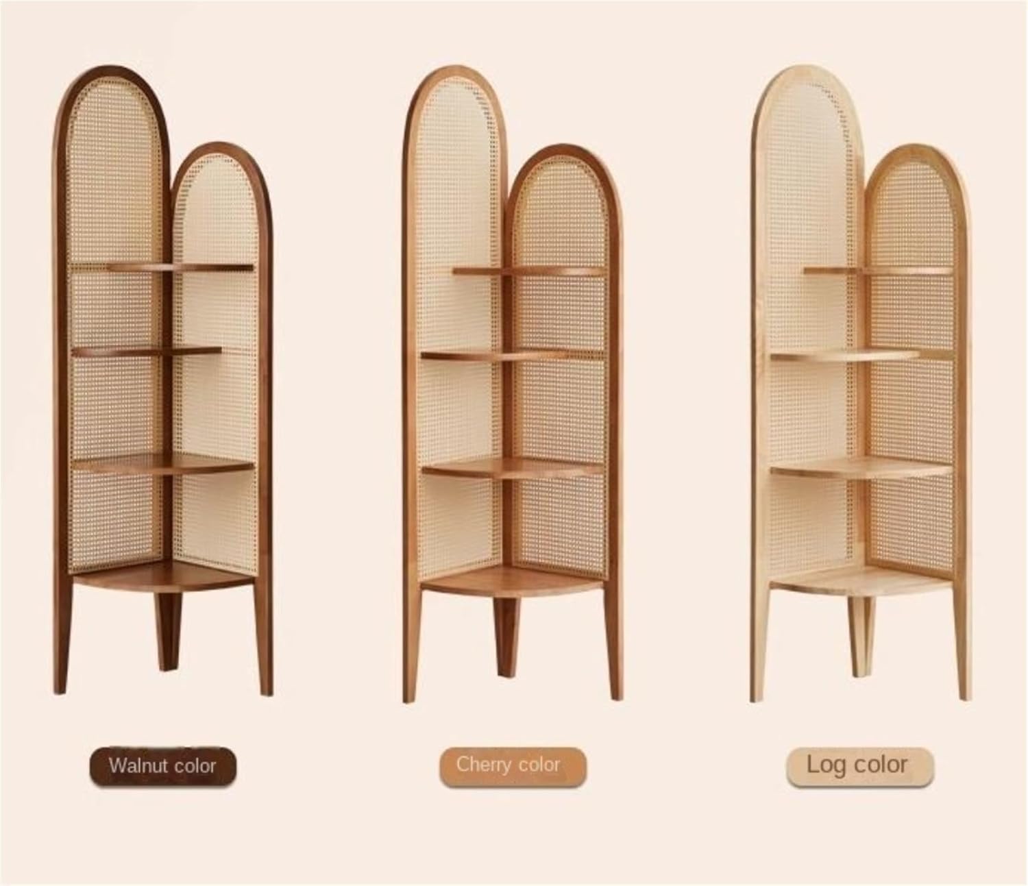 Modern Corner Shelf with 4 Tiers and Rattan Weaving Design