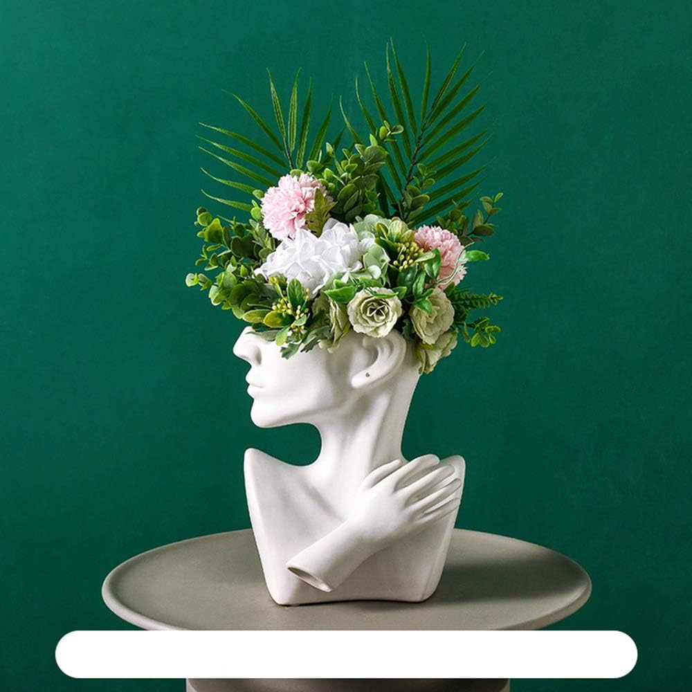 Ceramic Head Face Flower Vase for Statue Home Decoration