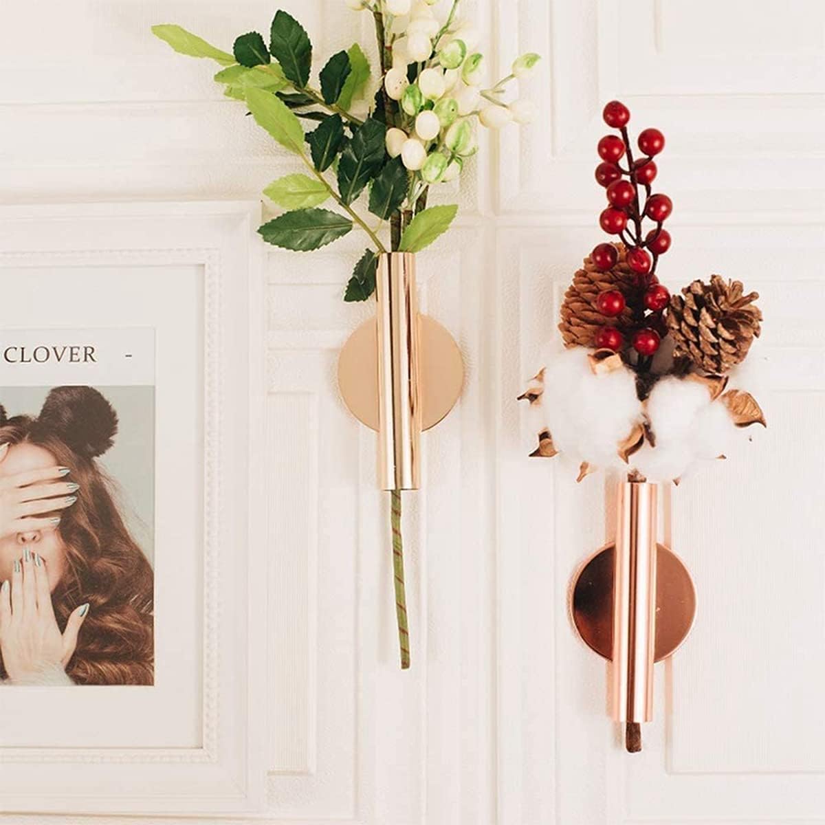 4PCS Gold Wall-Mounted Flower Tube Metal Vase Decoration Stand