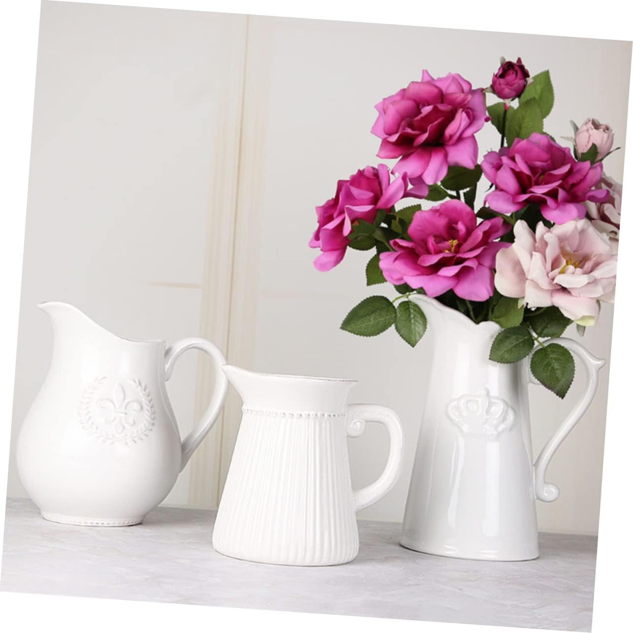 White Ceramic Flower Vase with Embossed Design