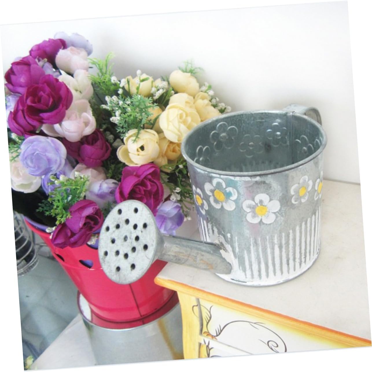 LIFKOME Rustic Tin Watering Can Flower Vase Decor
