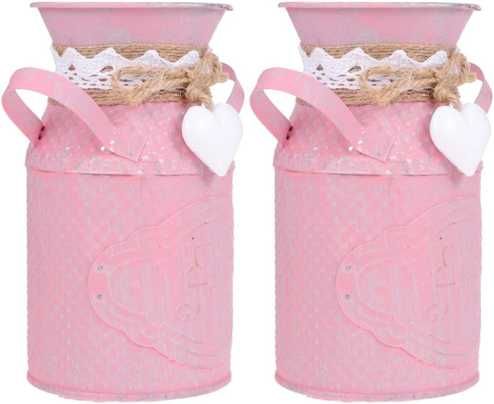 DOITOOL Vintage Pink Galvanized Vase Set