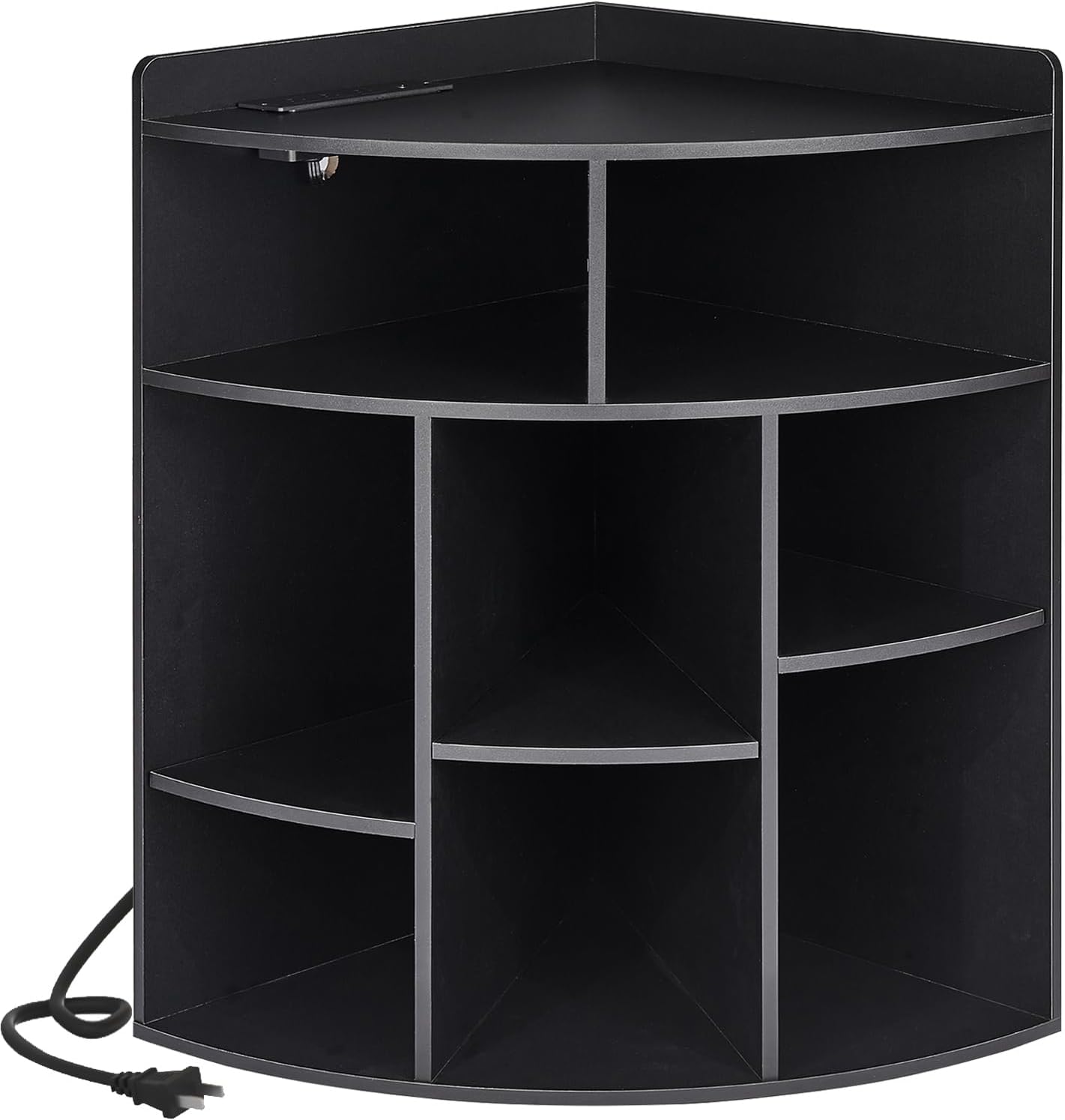 VECELO Corner Cube Shelf with USB and Outlets Black
