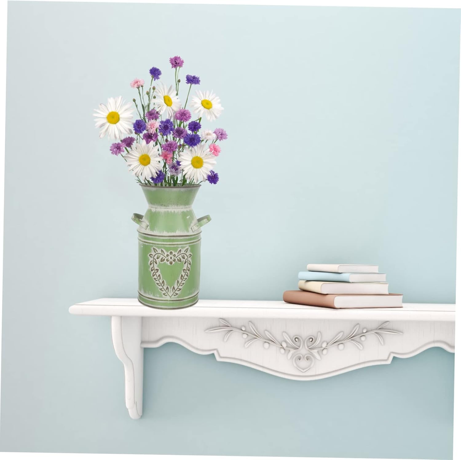 Rustic Dark Green Iron Flower Bucket Vase