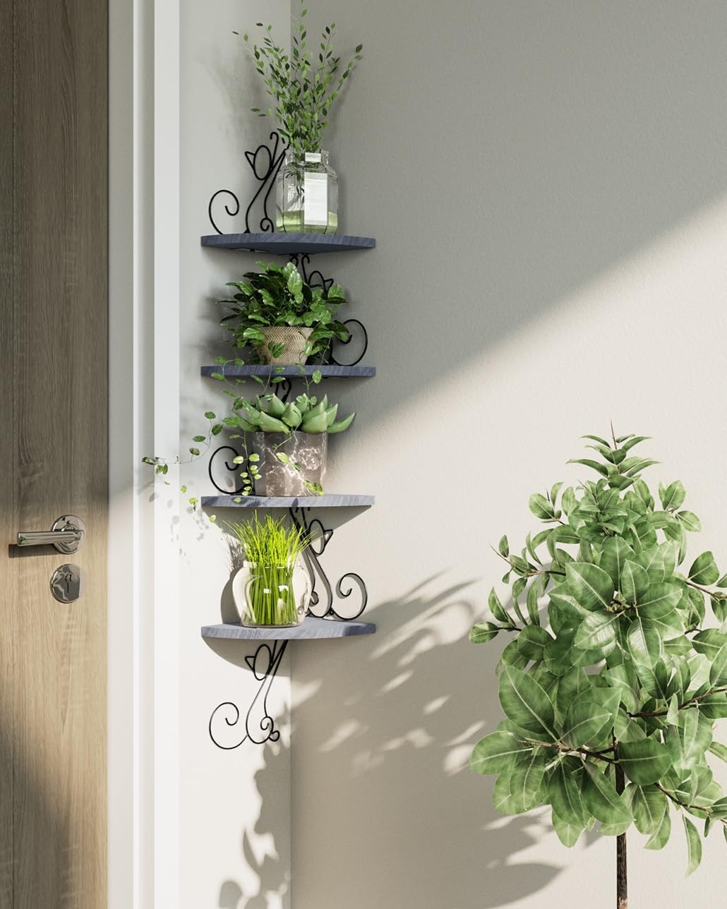 Alsonerbay 4 Tier Floating Corner Wood Shelves in Cat Shape