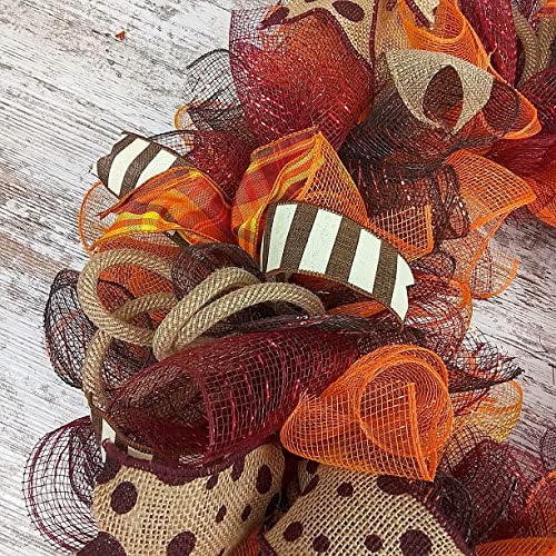 Burgundy Fall Wreath with Maroon and Orange Accents