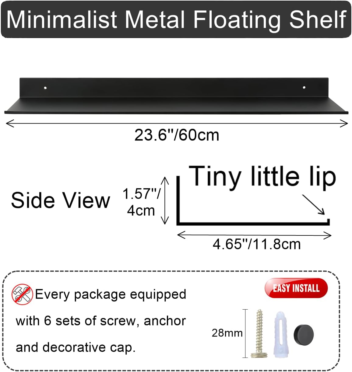 Z Metnal Wall Shelf 24 Inch Matt Black Ser of 2