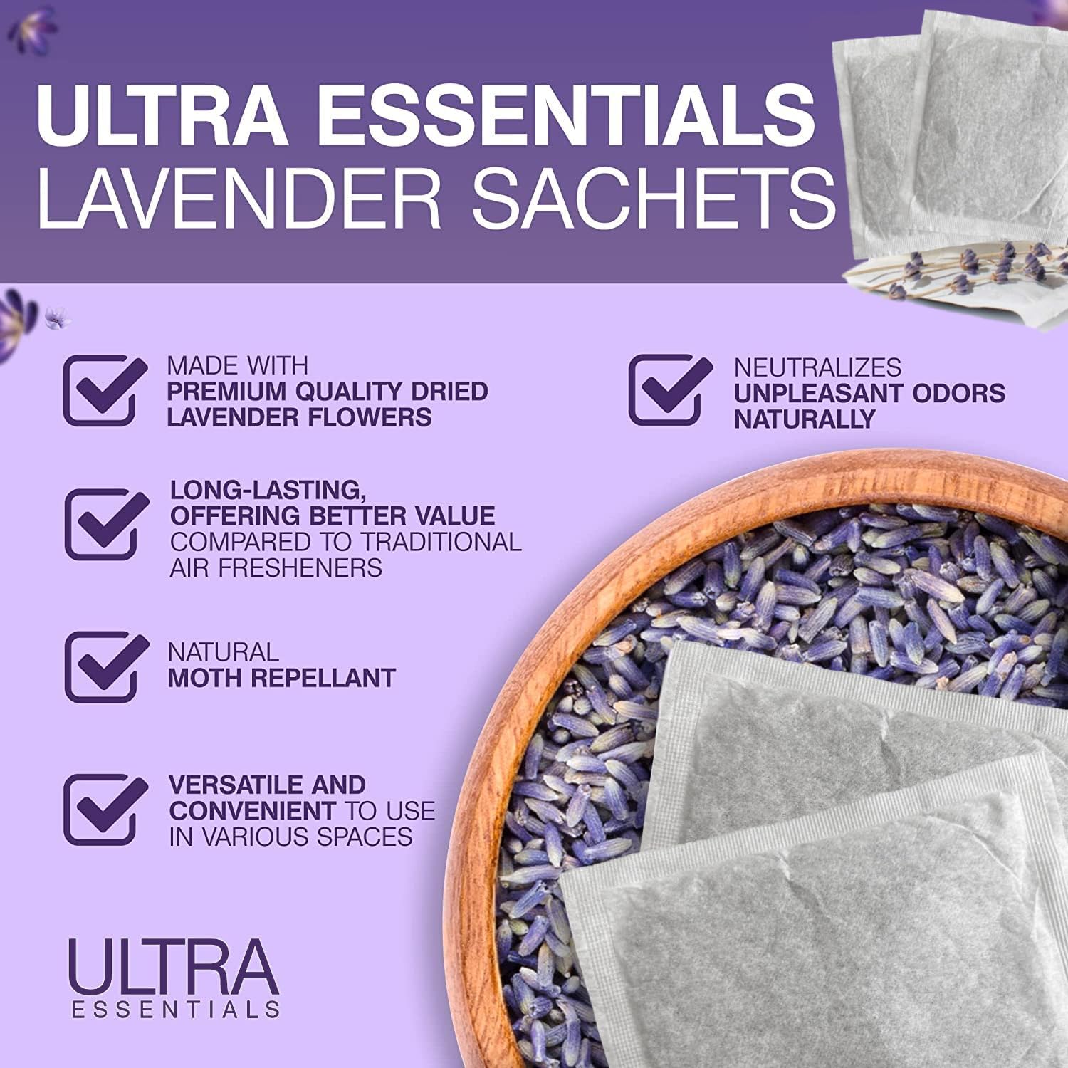 Ultra Essentials Lavender Sachets Fresh Natural Fragrance 4 Pack