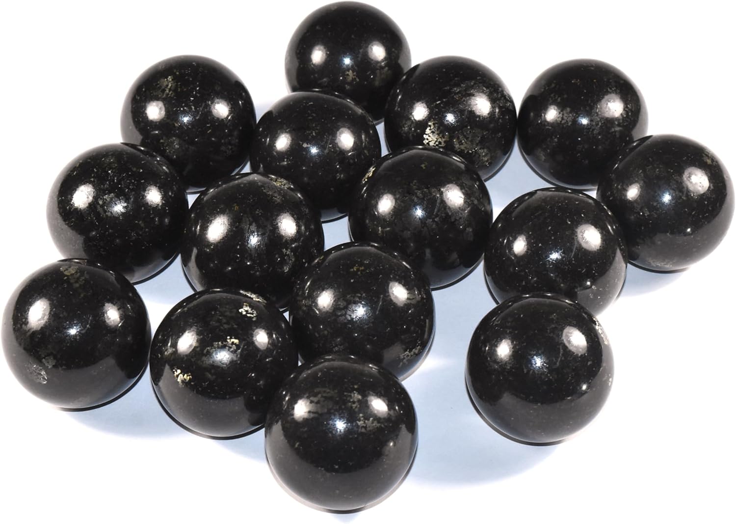 49mm Black Nuumite Carved Sphere with Stand