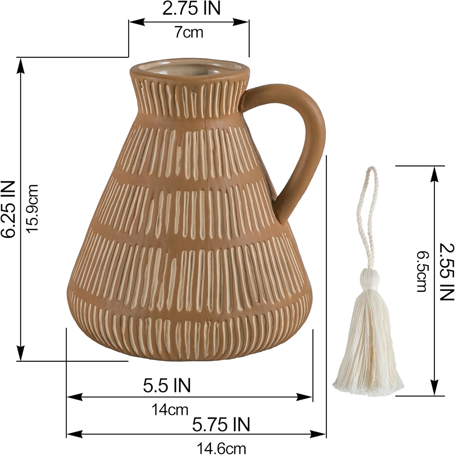 Rustic Farmhouse Vase with Handle and Tassel