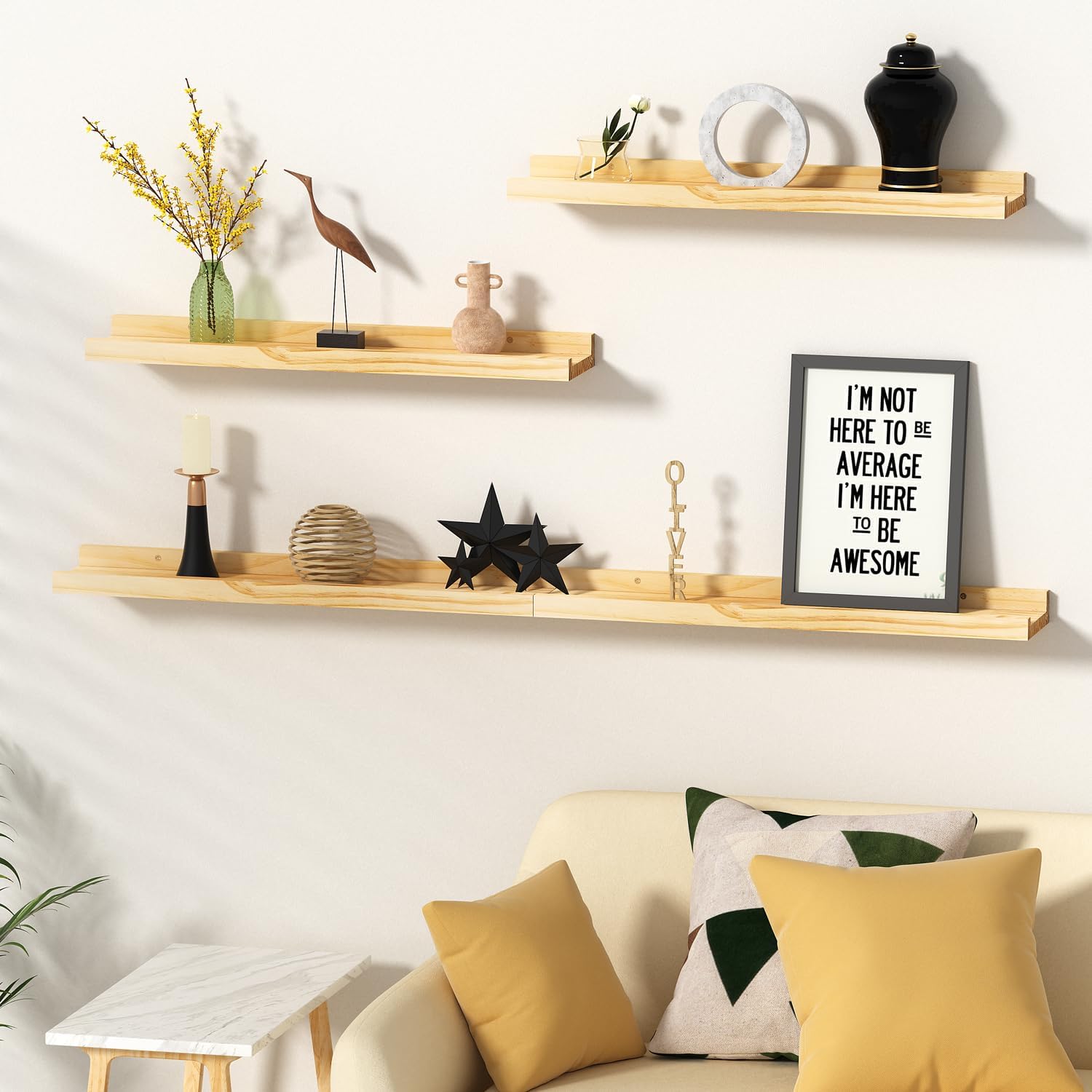DECKALY Picture Ledge Shelf Set of 4 16 Inch Pine Wood Floating Shelves