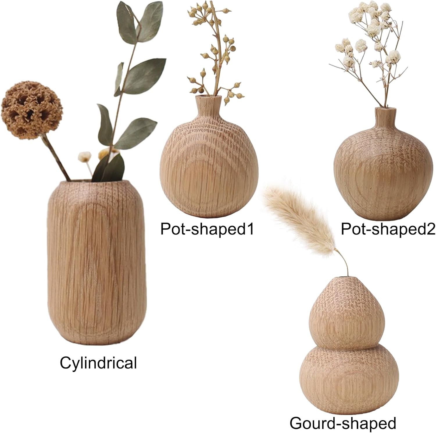 Wooden Dried Flower Vase with Pampas Grass