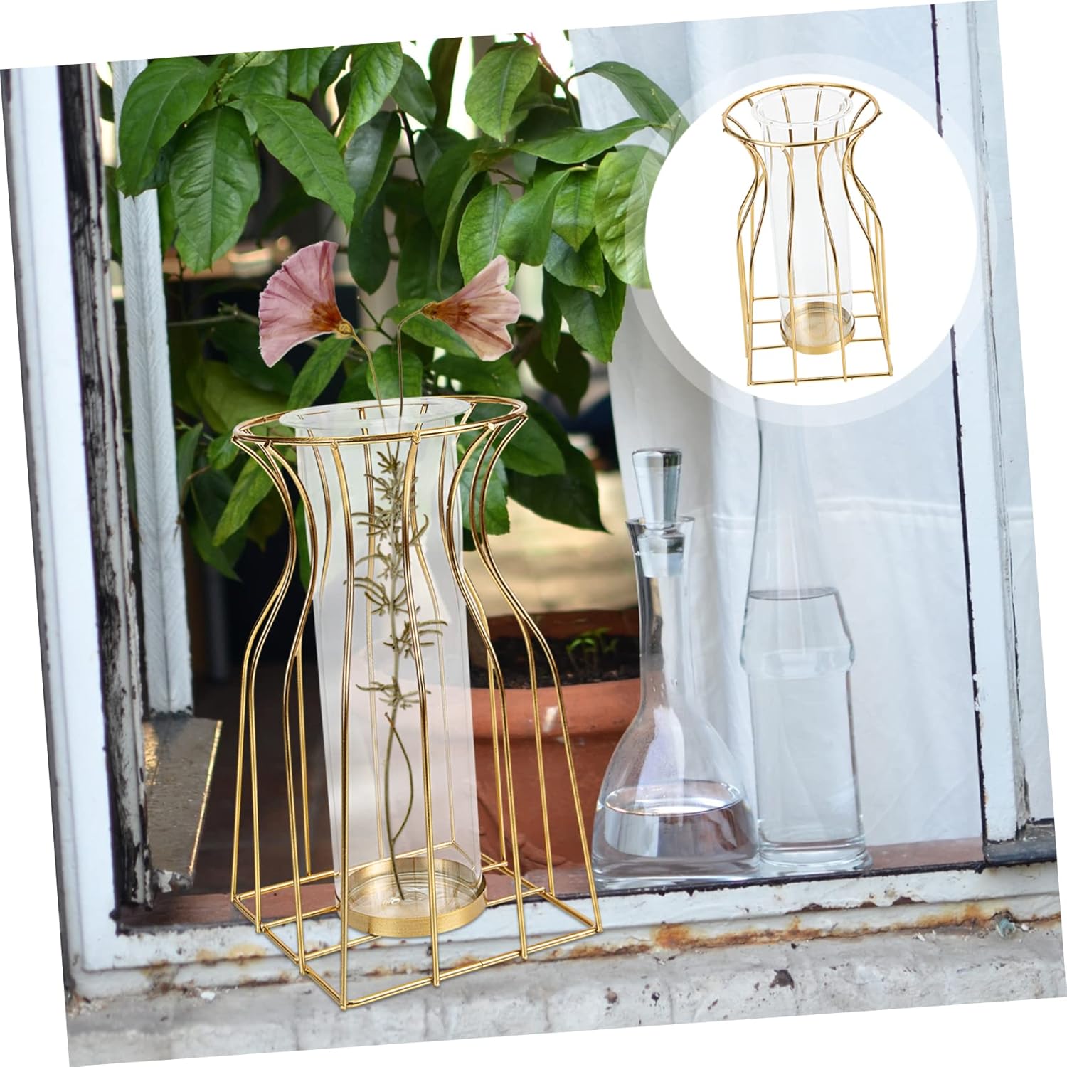 VOSAREA Geometric Iron Art Glass Vase