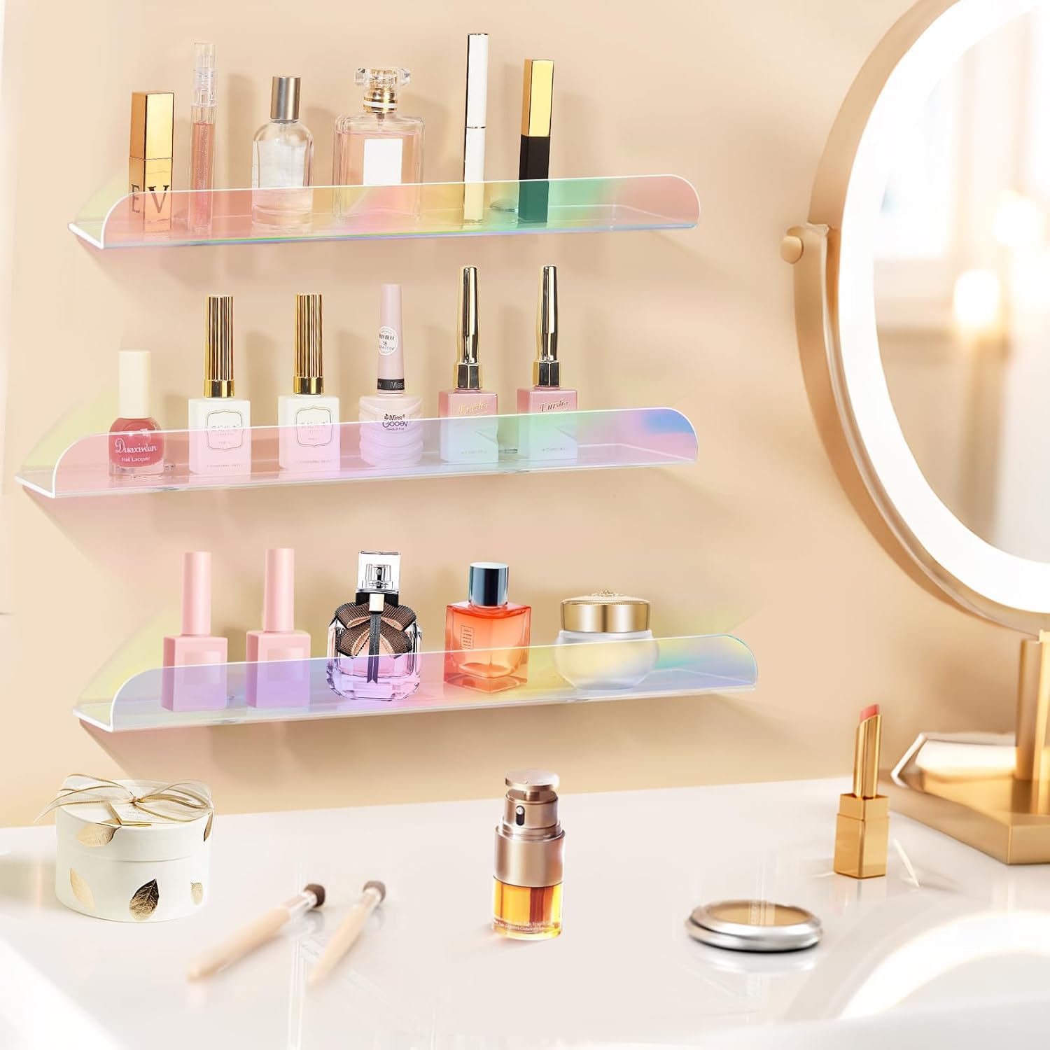 15 Inch Acrylic Floating Shelves 3 Pack Iridescent