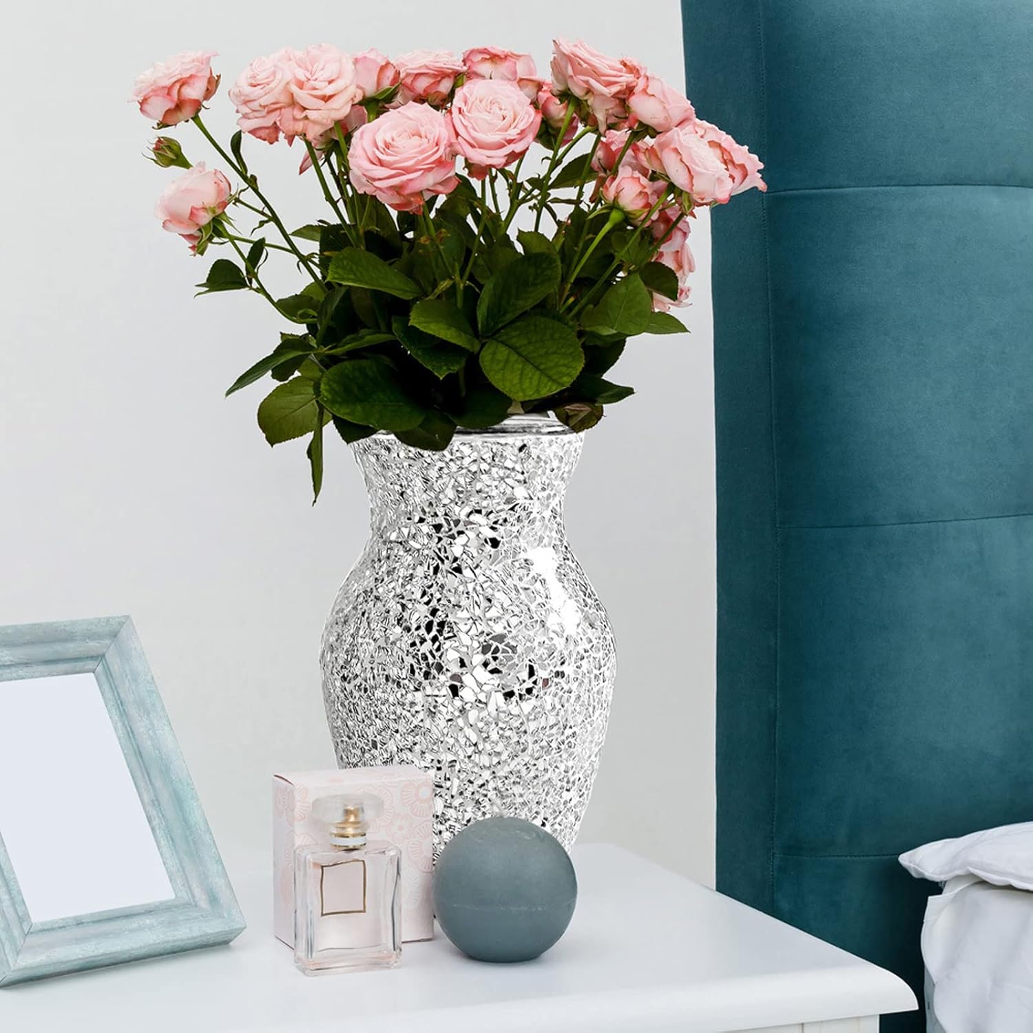 Stunning Handmade Mosaic Crackle Glass Vase