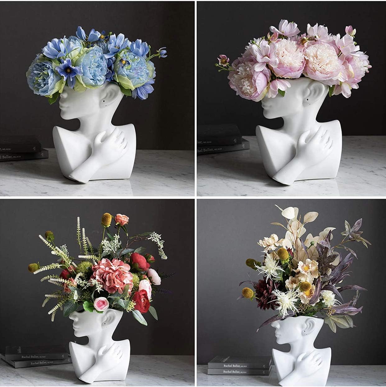 Funsoba White Ceramic Statue Vase for Home Office Decor