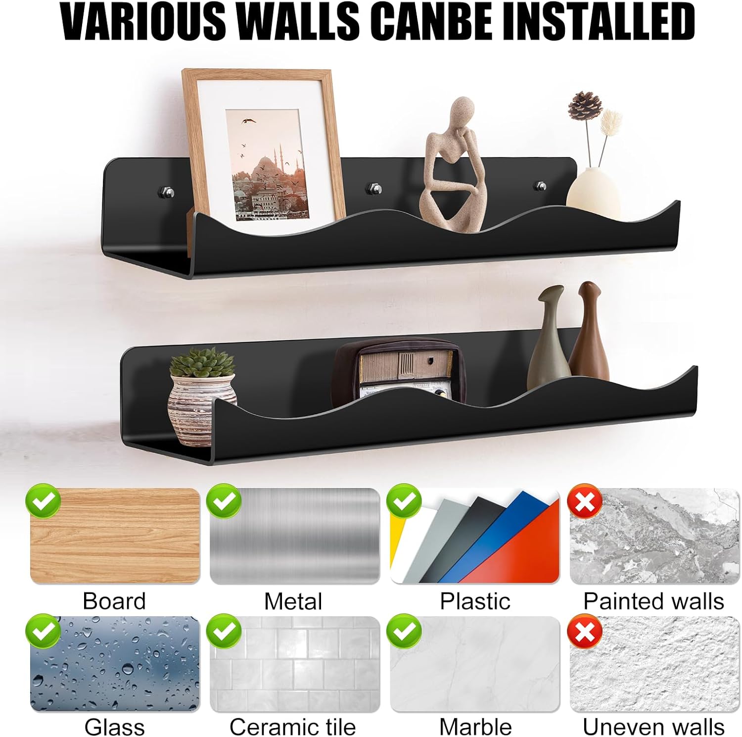 15 Inch Iridescent Acrylic Floating Shelves for Home Decor