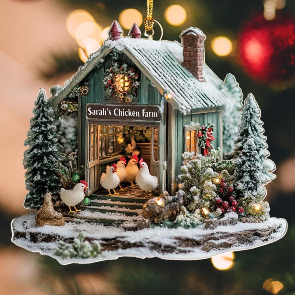 Personalized Chicken Farm Ornament for Christmas Tree