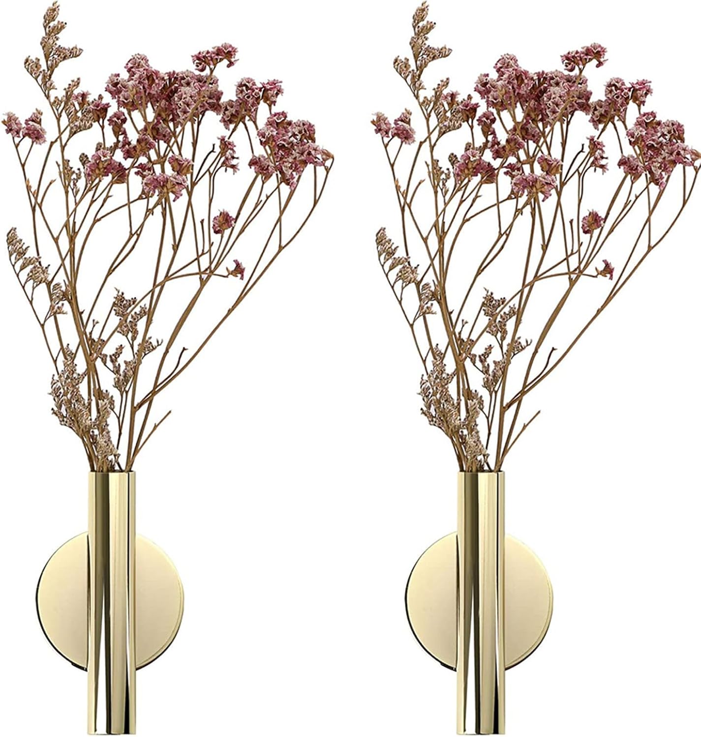2PCS Wall Mount Vase Tube with Golden Circle Metal Holder