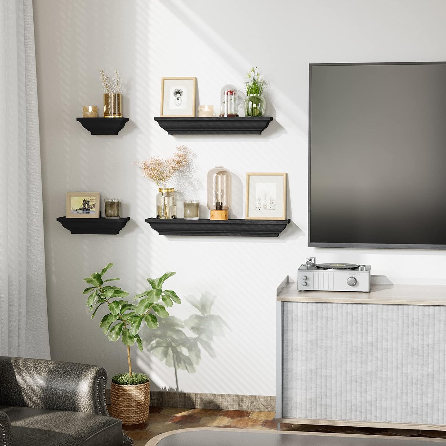 SRIWATANA Black Floating Shelves Set of 4