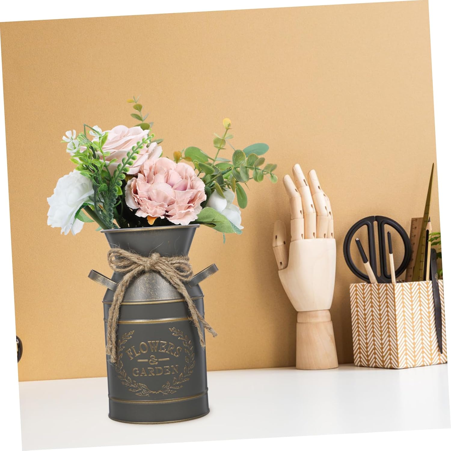 Rustic Galvanized Flower Bucket Planter for Home Office Decor