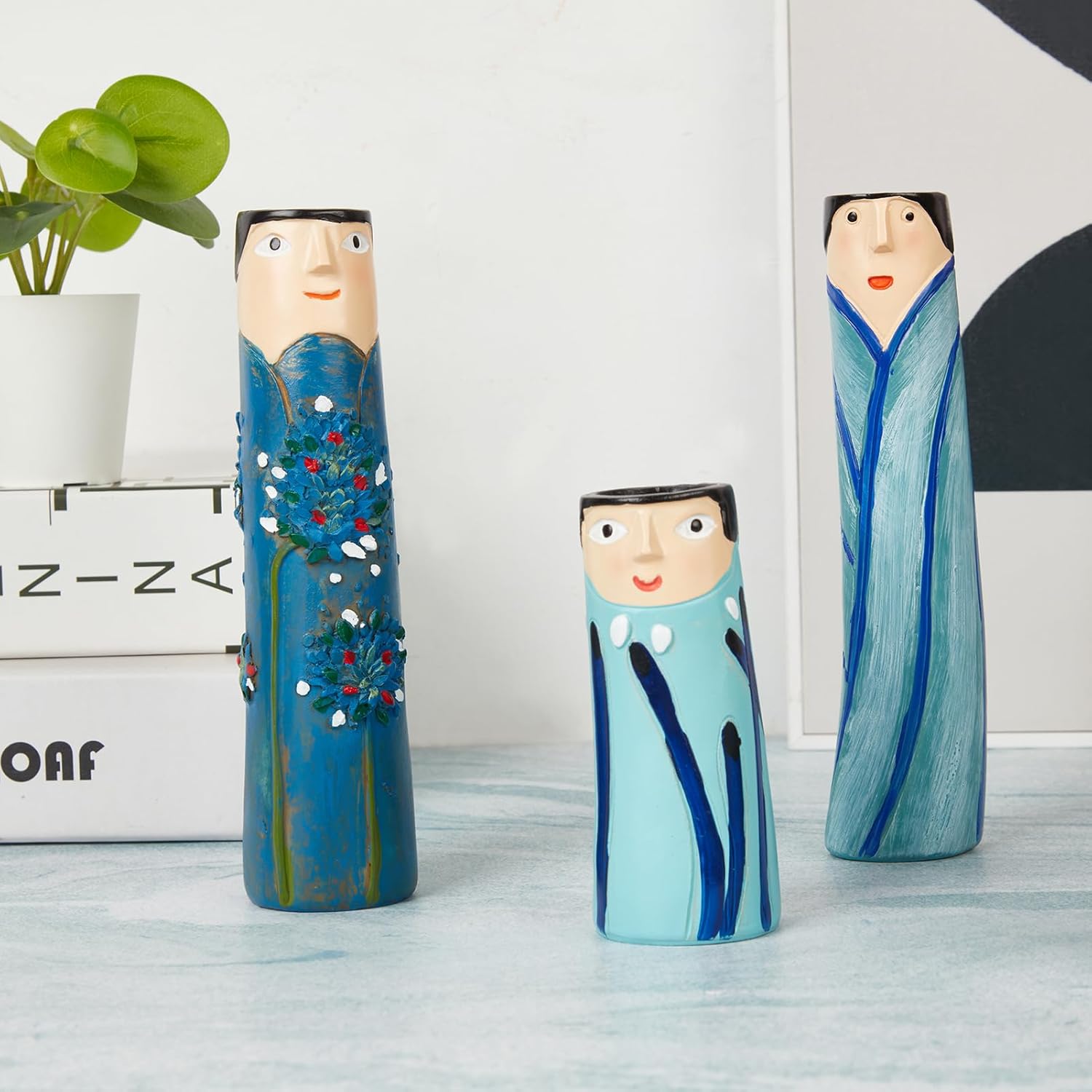 Face Family Vase Set of 3 Resin Dried Flower Decor