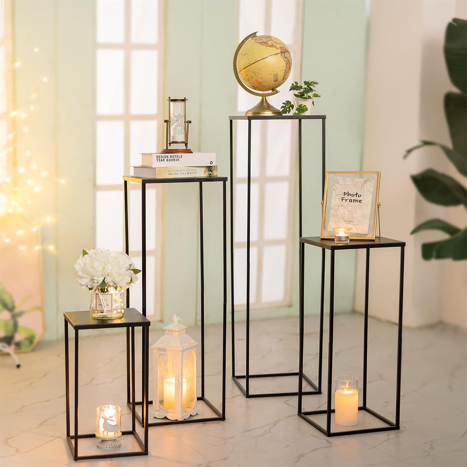 Modern Geometric Wedding Centerpieces Vase - 2 Pcs Black Metal Display Rack