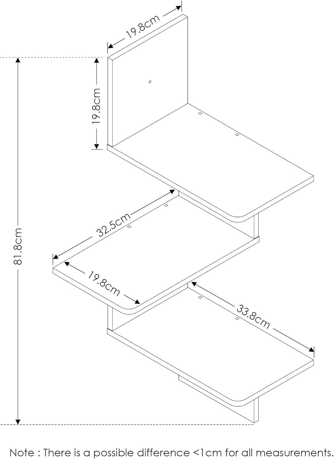 Furinno Rossi 3-Tier Rectangle Wall Shelves