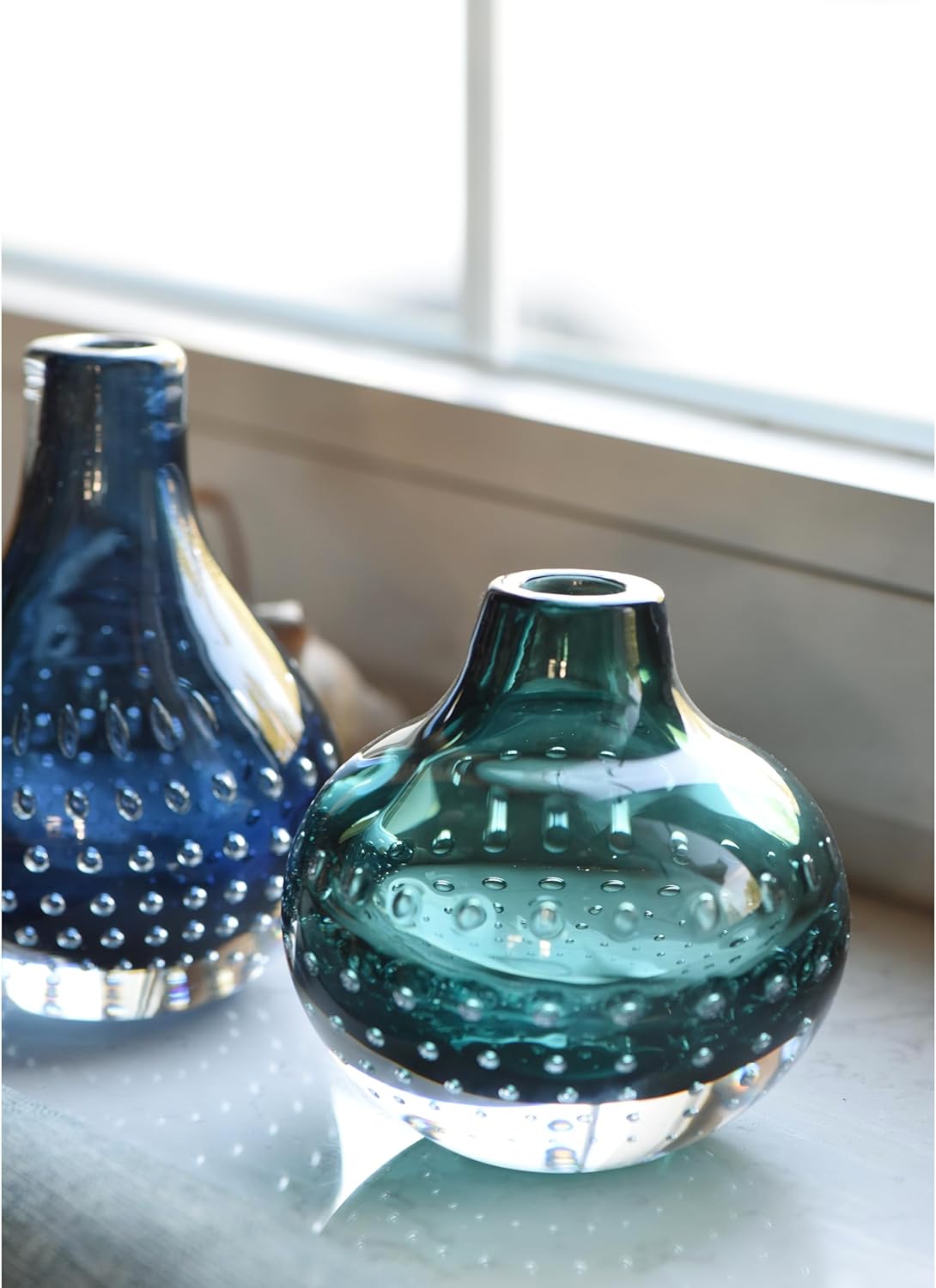 CONVIVA Art Glass Bud Vase Set of 2 Modern Blue Green Vases