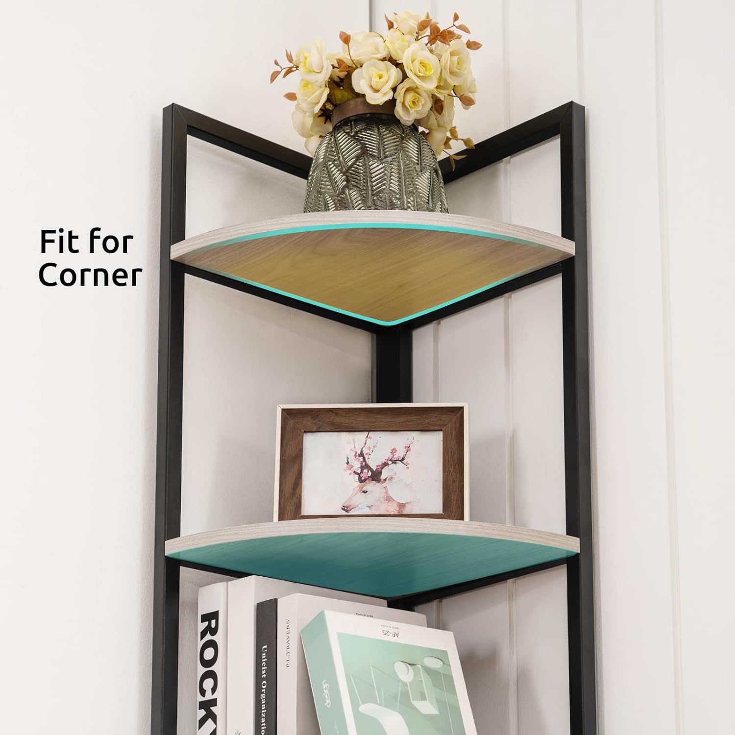 Apicizon 5 Tier Corner Shelf Rustic Grey Industrial Bookcase