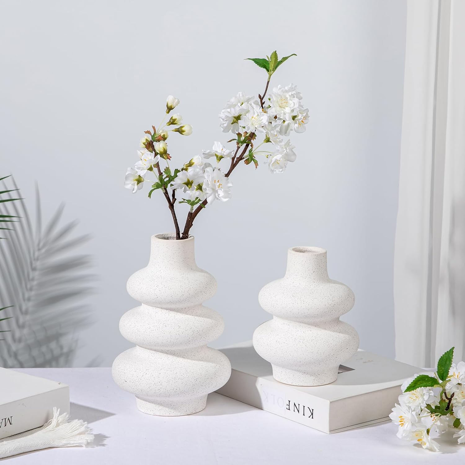 Briful Ceramic White Stacked Circles Vase Set