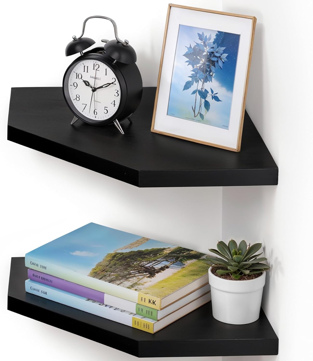 Demigo Floating Corner Shelves Set of 2 Black Acacia Wood