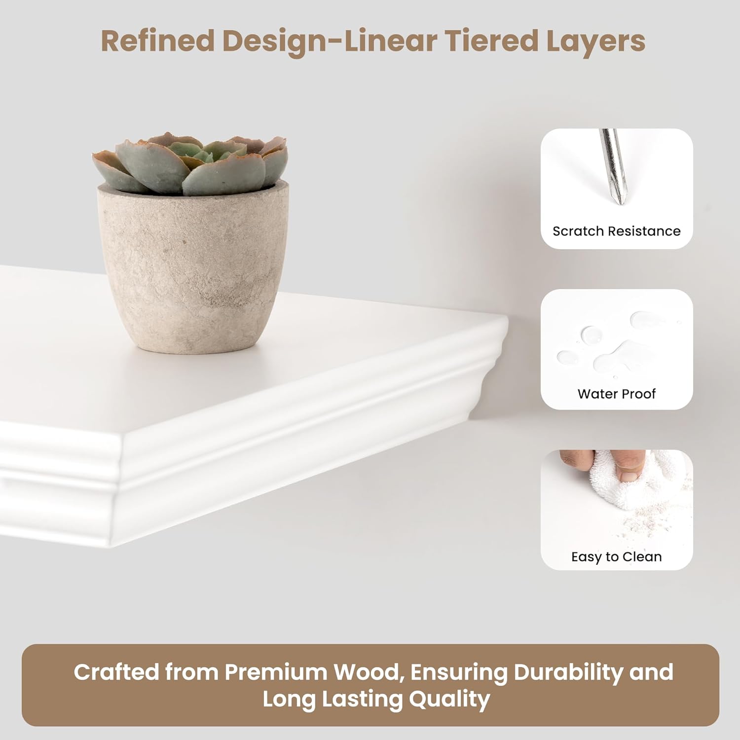 Axeman 48 Inch Floating Shelf with Crown Molding White