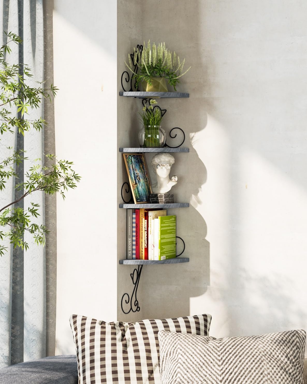 Alsonerbay 4 Tier Floating Corner Wood Shelves in Cat Shape